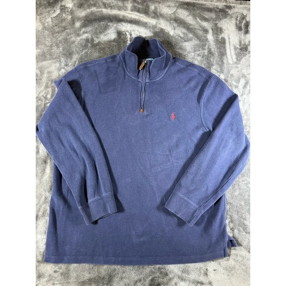 Vintage Polo‎ Ralph Lauren Quarter Zip Sweater Blue Cropped MENS XL VTG